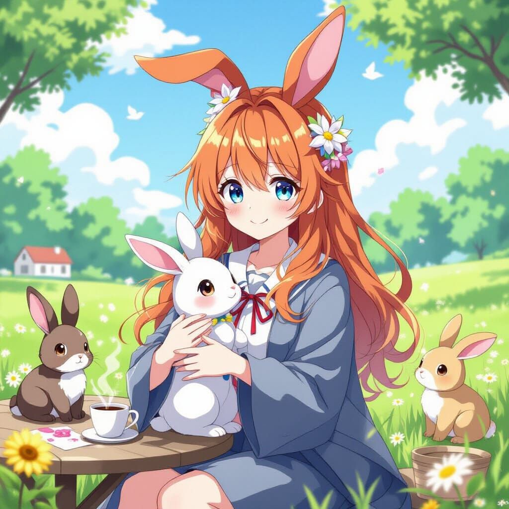 Anime Style Moon Rabbit Holding Crescent Moon