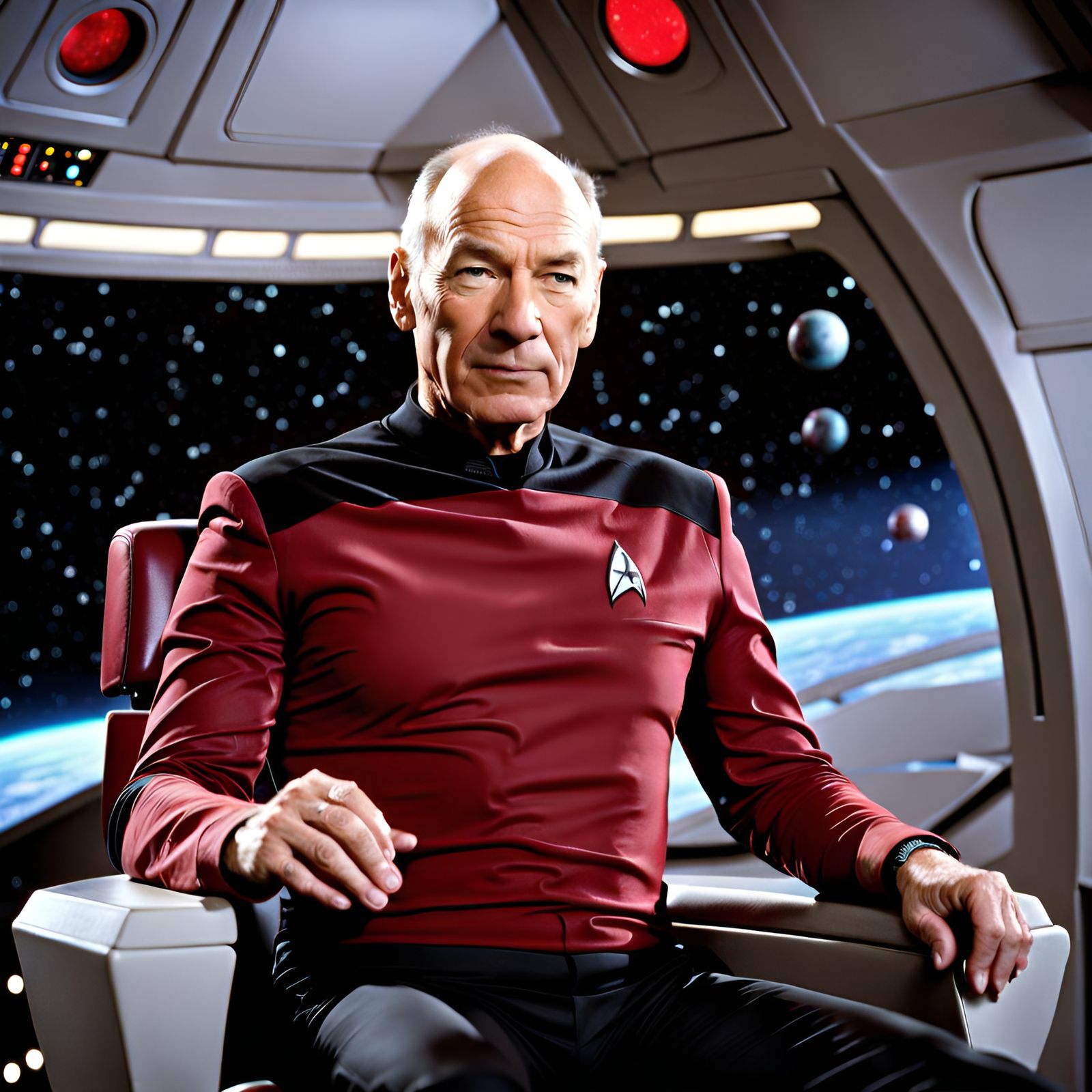 Captain Picard on the Bridge: Hyperrealistic Portrait