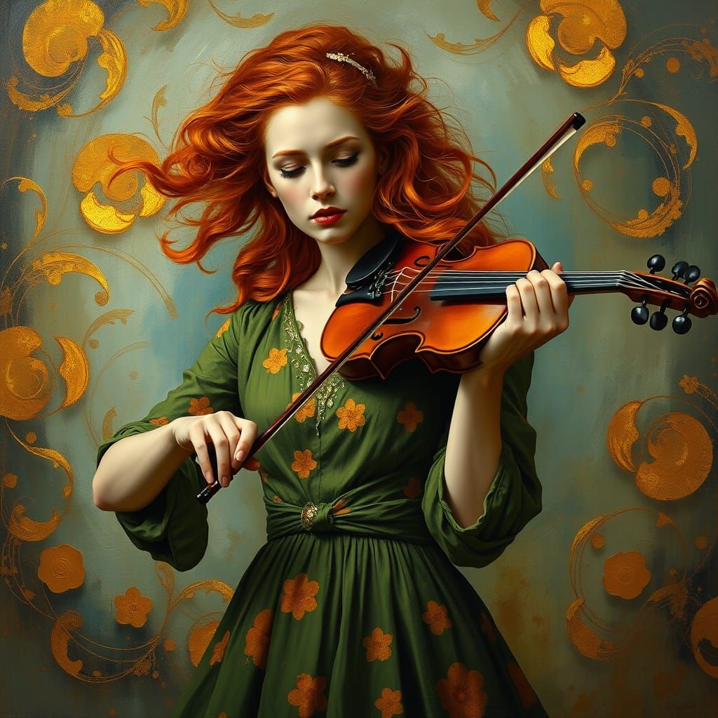 Ethereal Irish Fiddle Player in Impasto Oil Painting