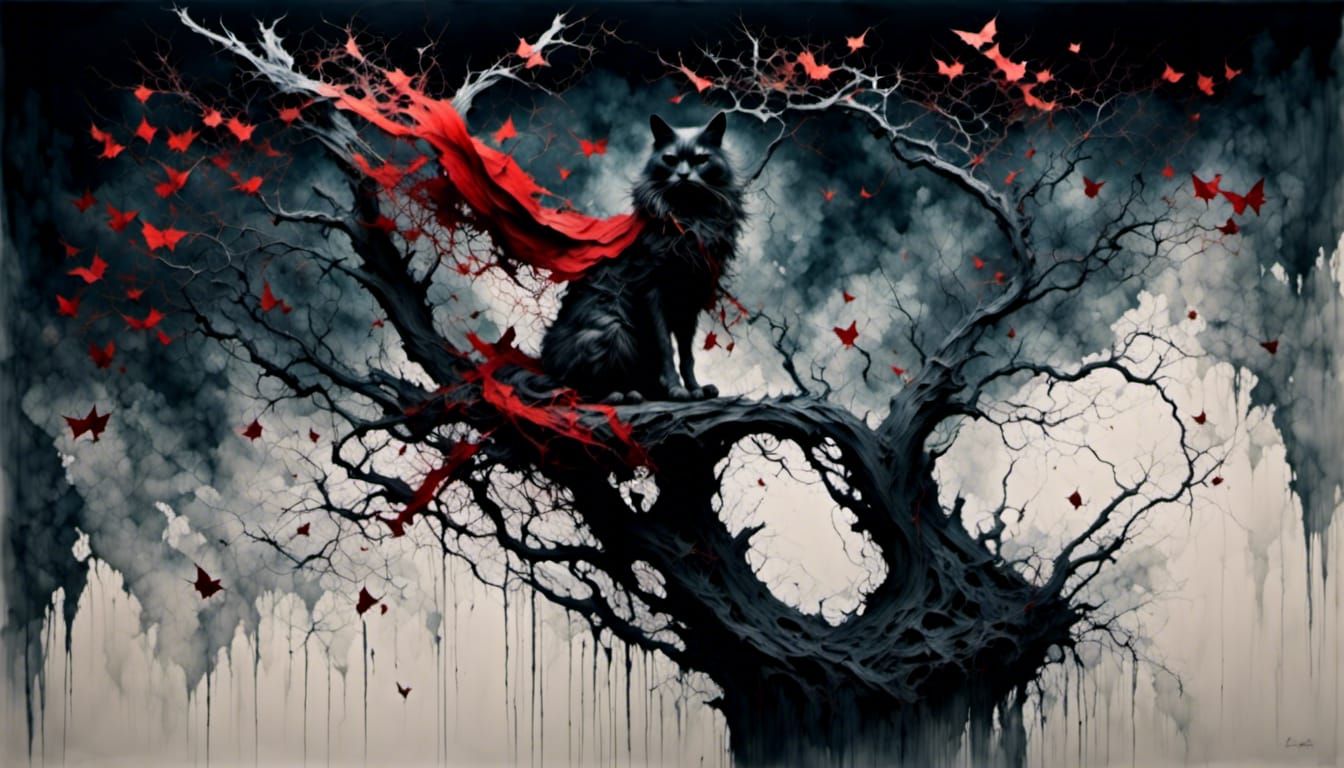 Winged Red Maine Coon Cat in Twisted Tree