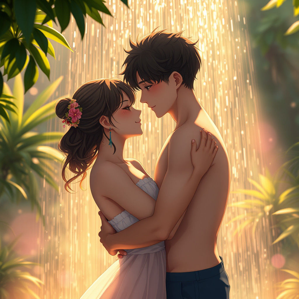 Romantic Couple in Shower, 3D Anime Style