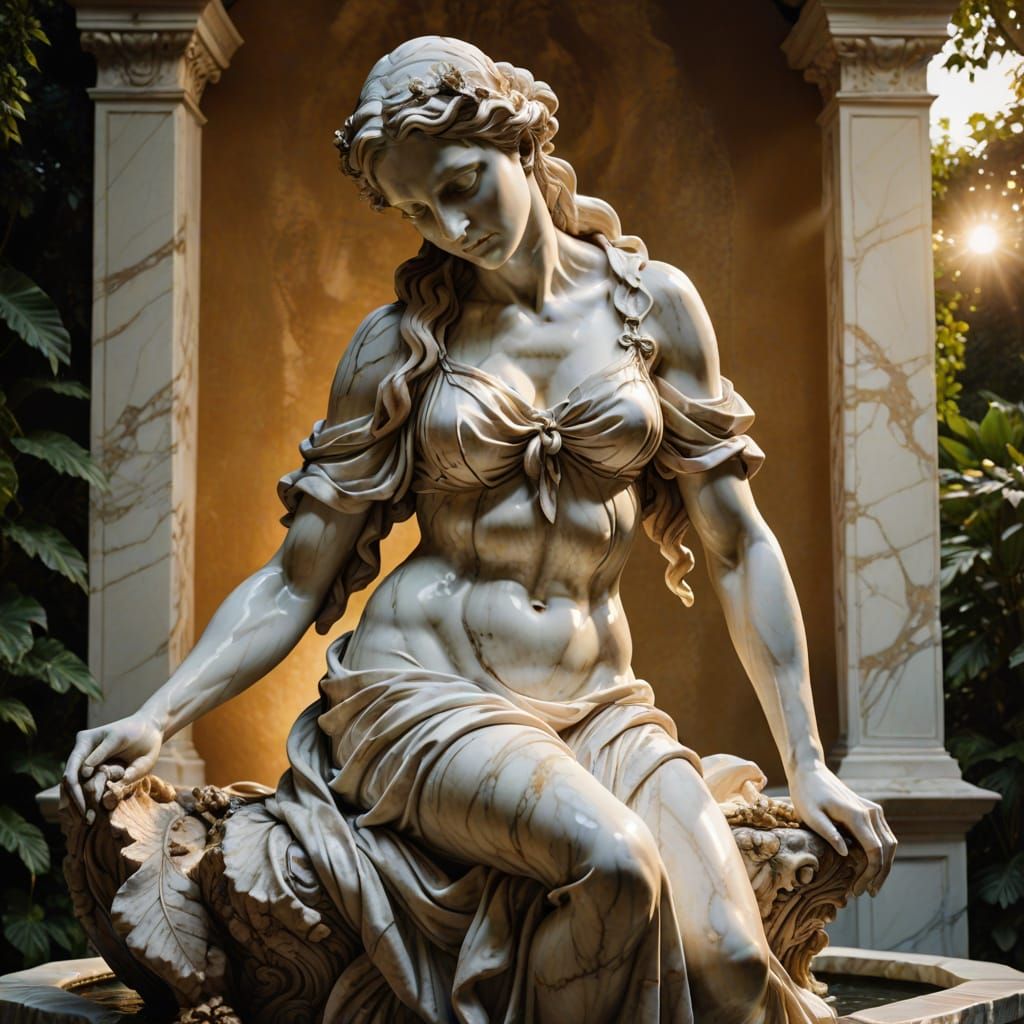 Marble Sculpture of Lilith Bathing in Eden in Baroque Style