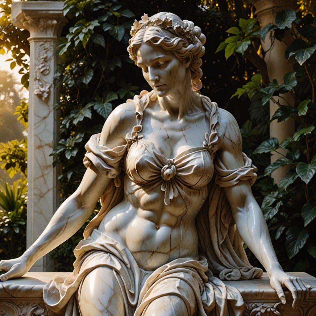 Lilith Bathing: Baroque Marble Sculpture in Eden