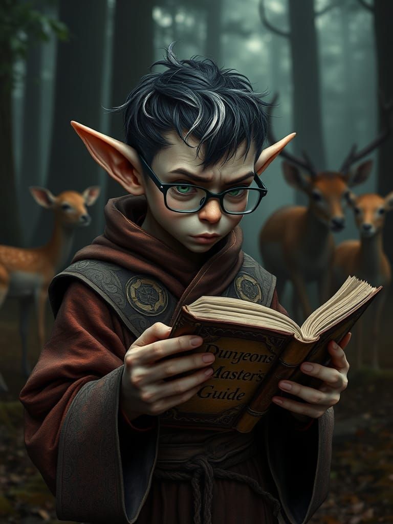 Elf Monk Studying Dungeon Master's Guide