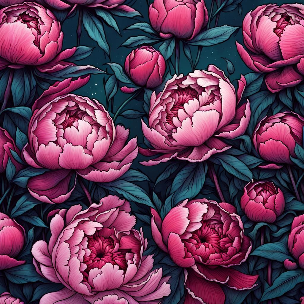 Peonies in Graphic Illustration Style