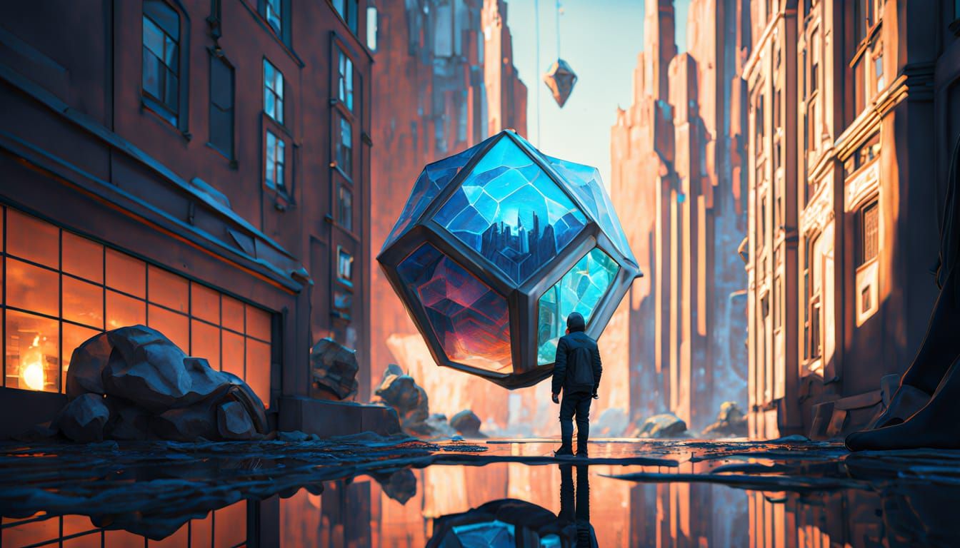 Fractal Humanoid Contemplates Futuristic Metropolis