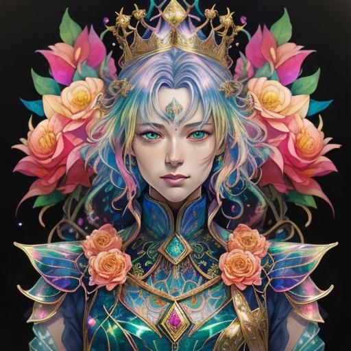 Iridescent Dragon King in Watercolor Art