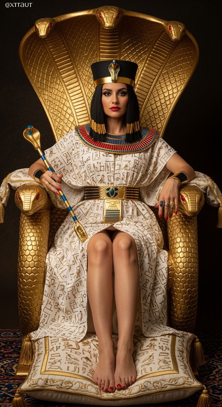 Egyptian Queen on Serpent Throne in Surrealist Style