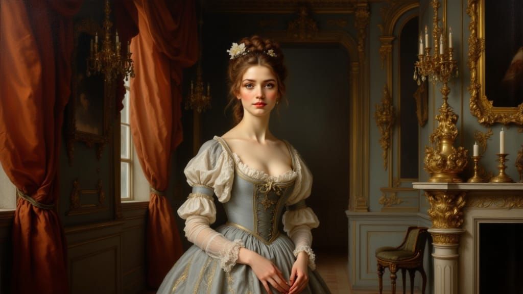 Elegant Woman in Parisian Ballroom as Impasto Art