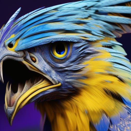Detailed Blue and Yellow Hawk Eye in Fantasy Art