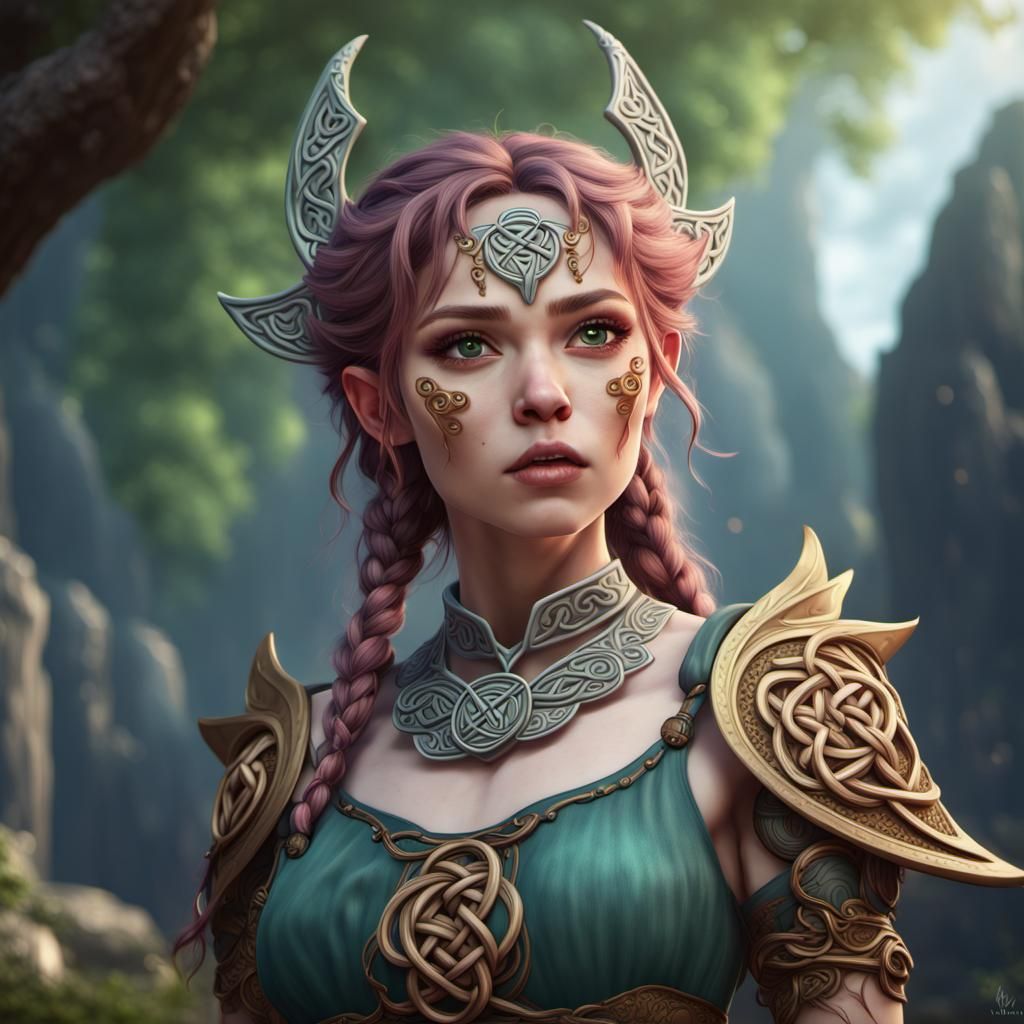 Kawaii Celtic Woman: Detailed Fantasy Art