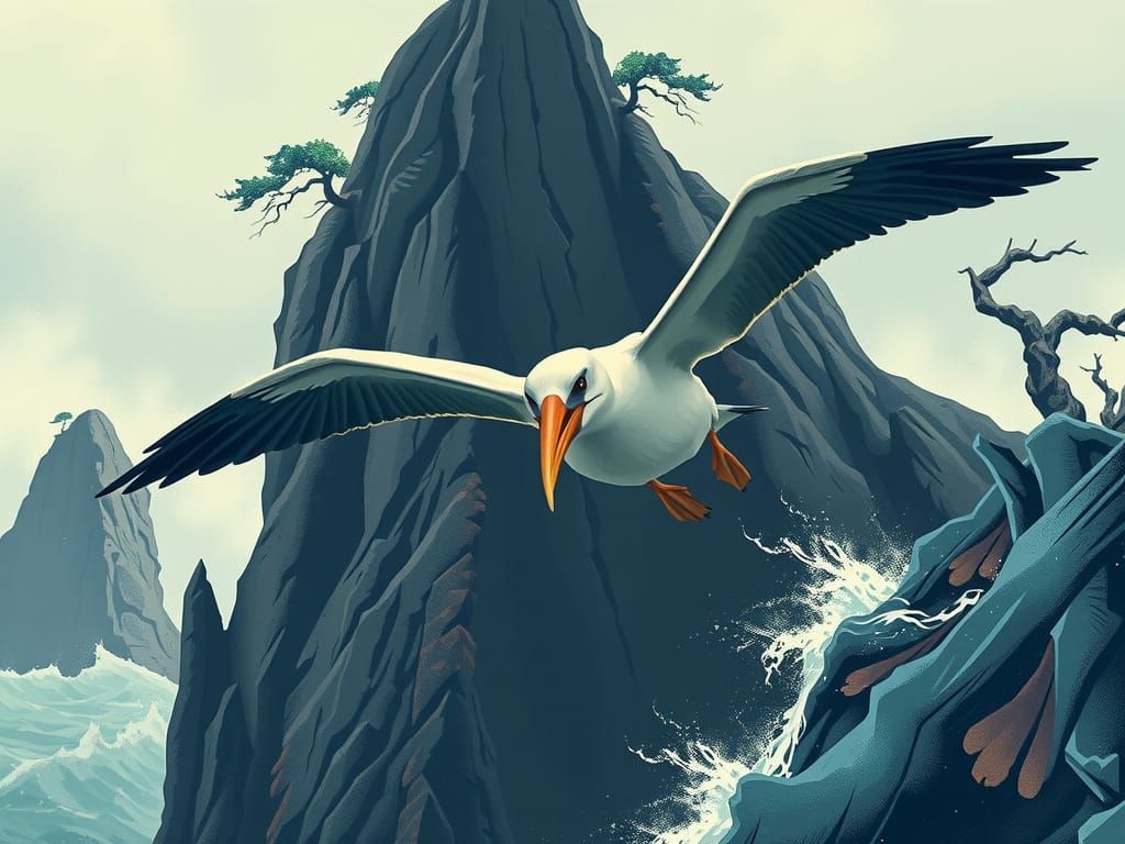 Albatross in Turbulent Stormy Skies, Inspired by Abstract Ex...