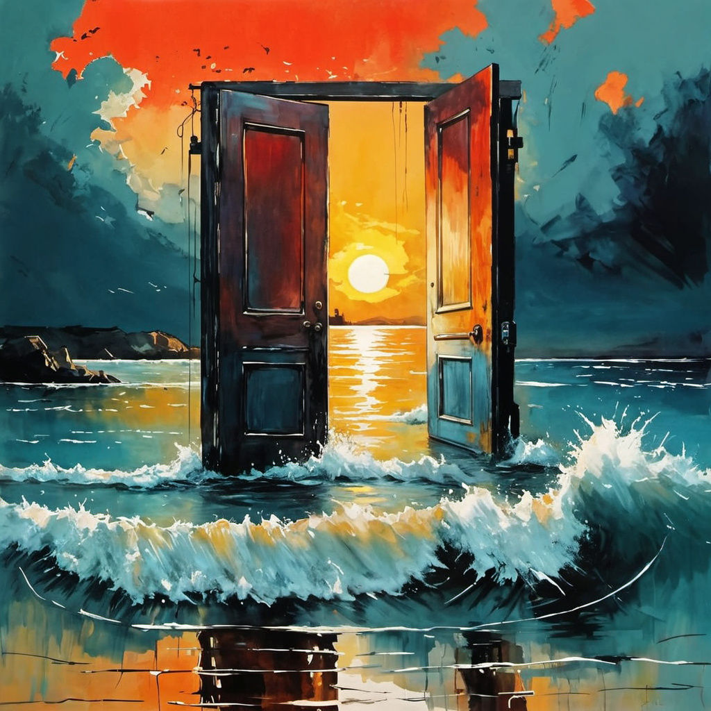 Ocean Door Sunset: Splash Art Painting