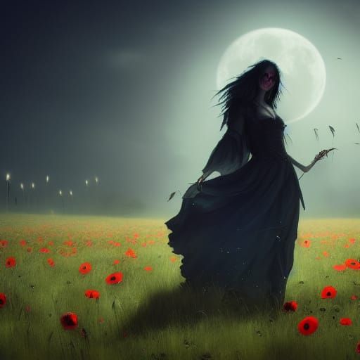 Nightwraith Dancing in Poppy Field at Midnight