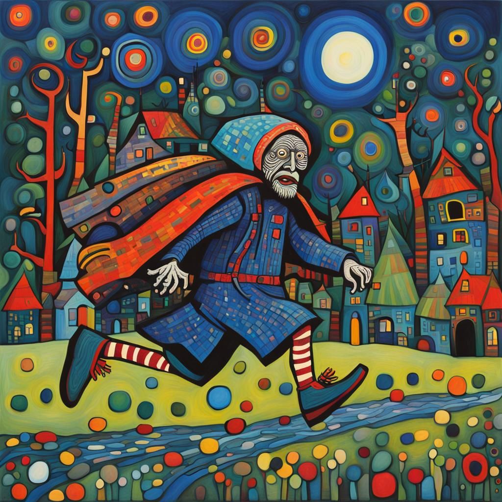 Baba Yaga Running in Expressionist Style
