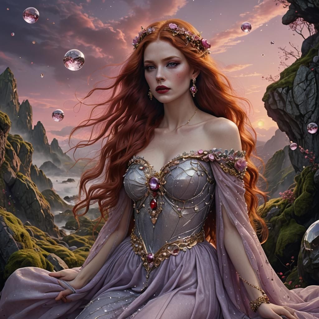 Goddess with Roses and Crystal Orb in Fantasy Art
