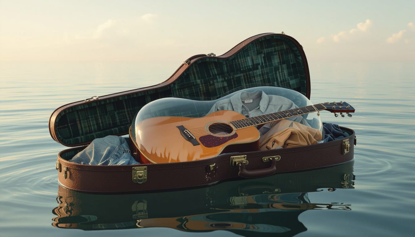 Floating Guitar Case: Surreal Dreamscape
