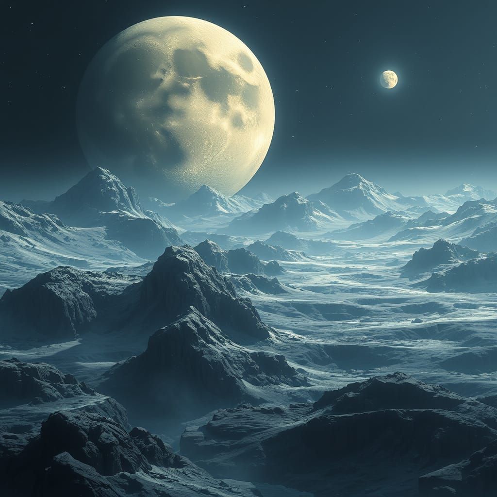 Barren, Rocky Moon Drenhal Illuminated by Distant Starlight