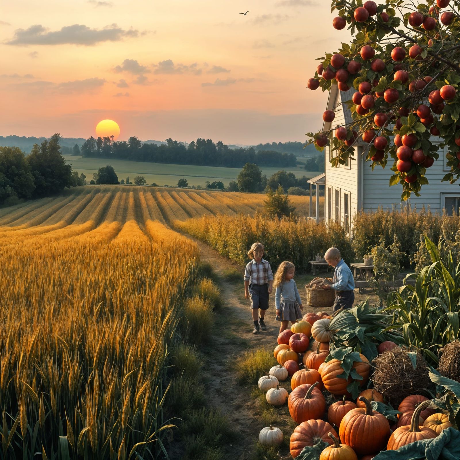 Abundant Autumn Farm Harvest in Early American Style