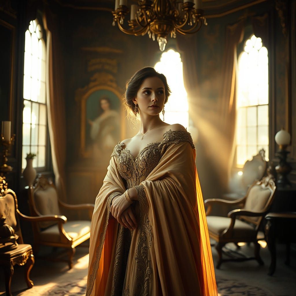 Serene Lady in an Elegant, Ornate Chamber
