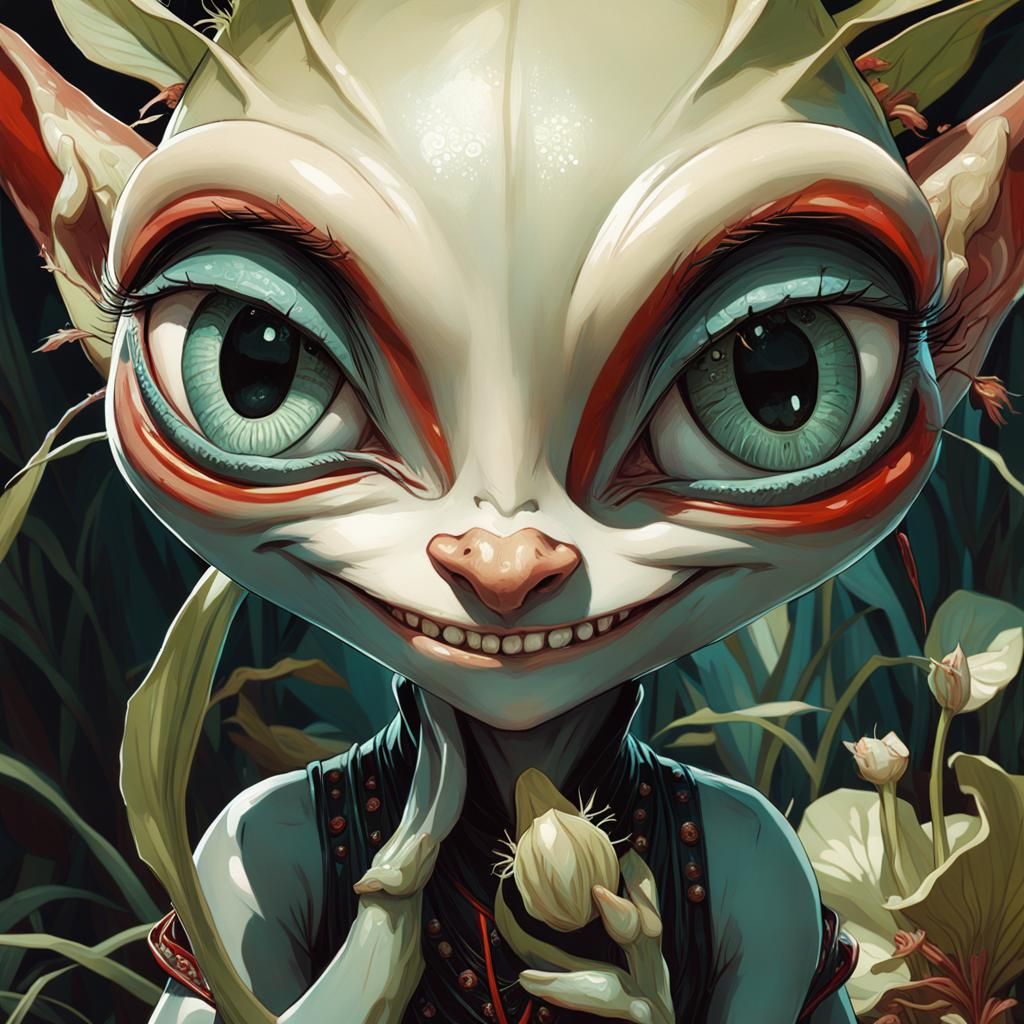 Teal Goblin Toddlers in Art Nouveau Style