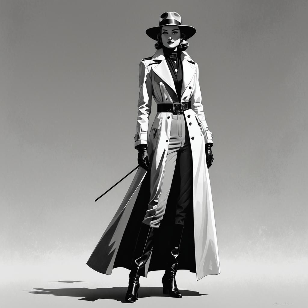 Retro Sci-Fi Woman in Black and White Illustration