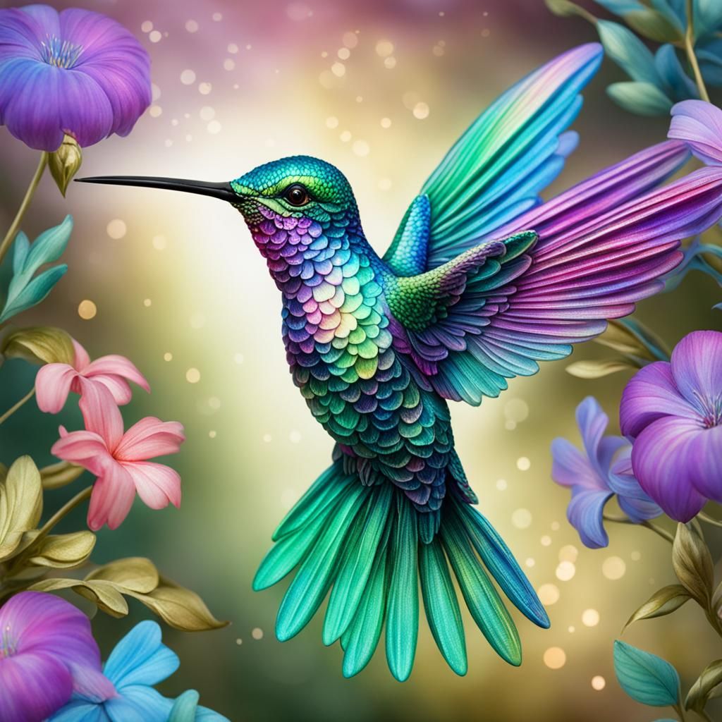 Iridescent Hummingbird in Shimmering Detail