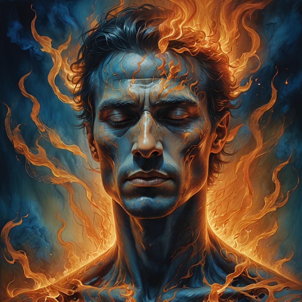 Fiery Soul: Surreal Fantasy Portrait in Digital Art