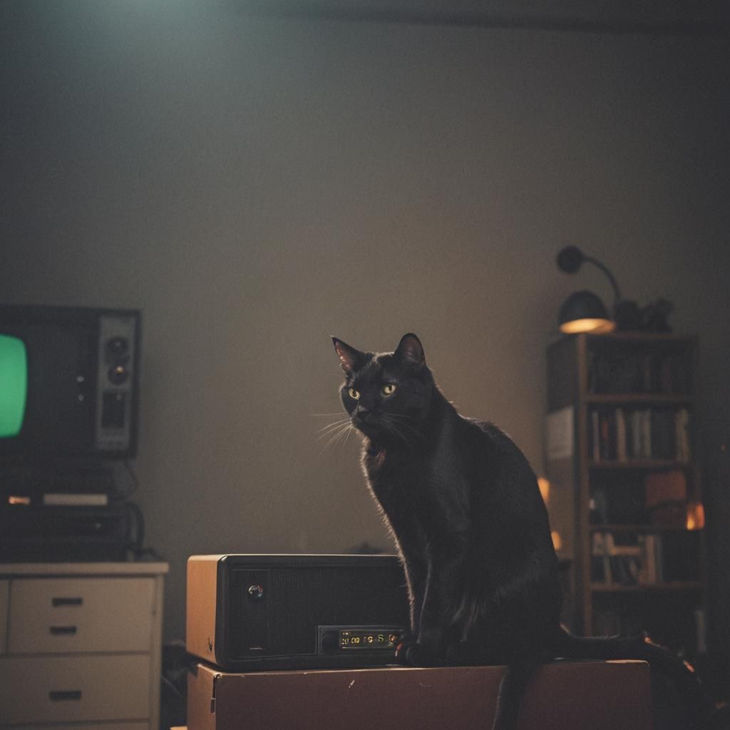 Black Cat Dominates the Television: Cinematic Still