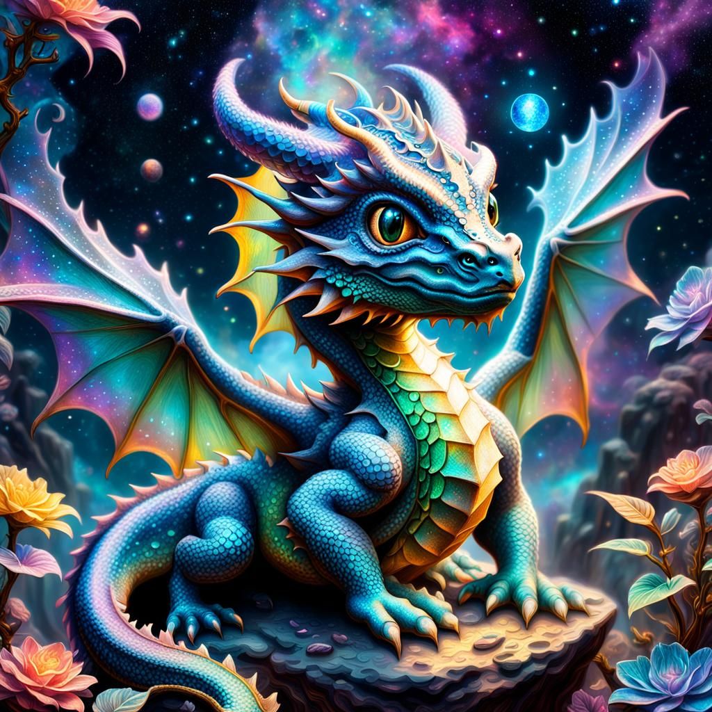 Astral Baby Dragon Holographic Illustration