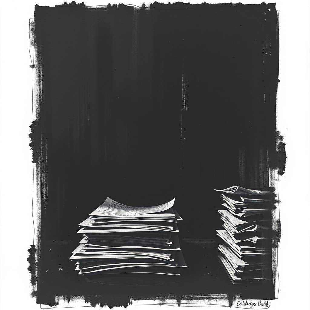 Abstract Dark Ironic Noir Depicting Mishandled Documents