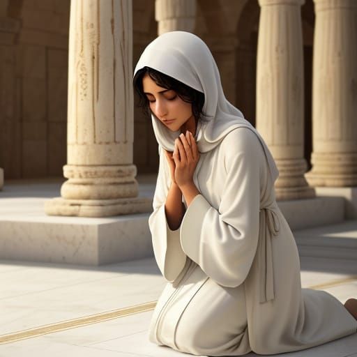 Girl Praying in Ancient Temple by Warm Candlelight