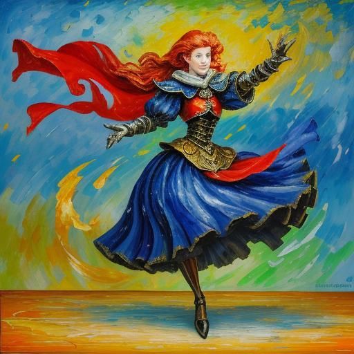 Medieval Mage Automaton Dancing: Expressionist Oil Painting