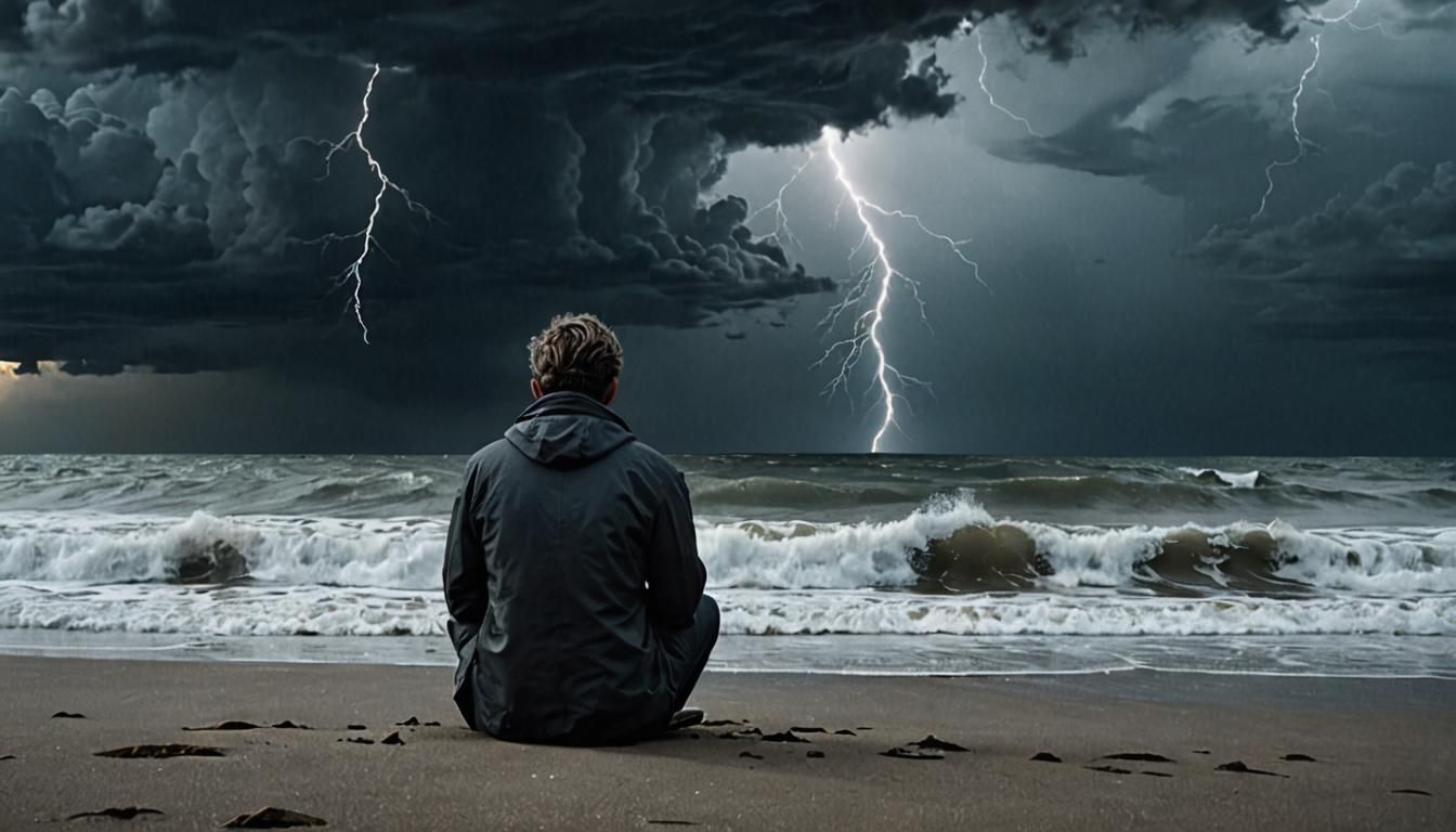 Distressing Beach Scene in Abstract Expressionist Style