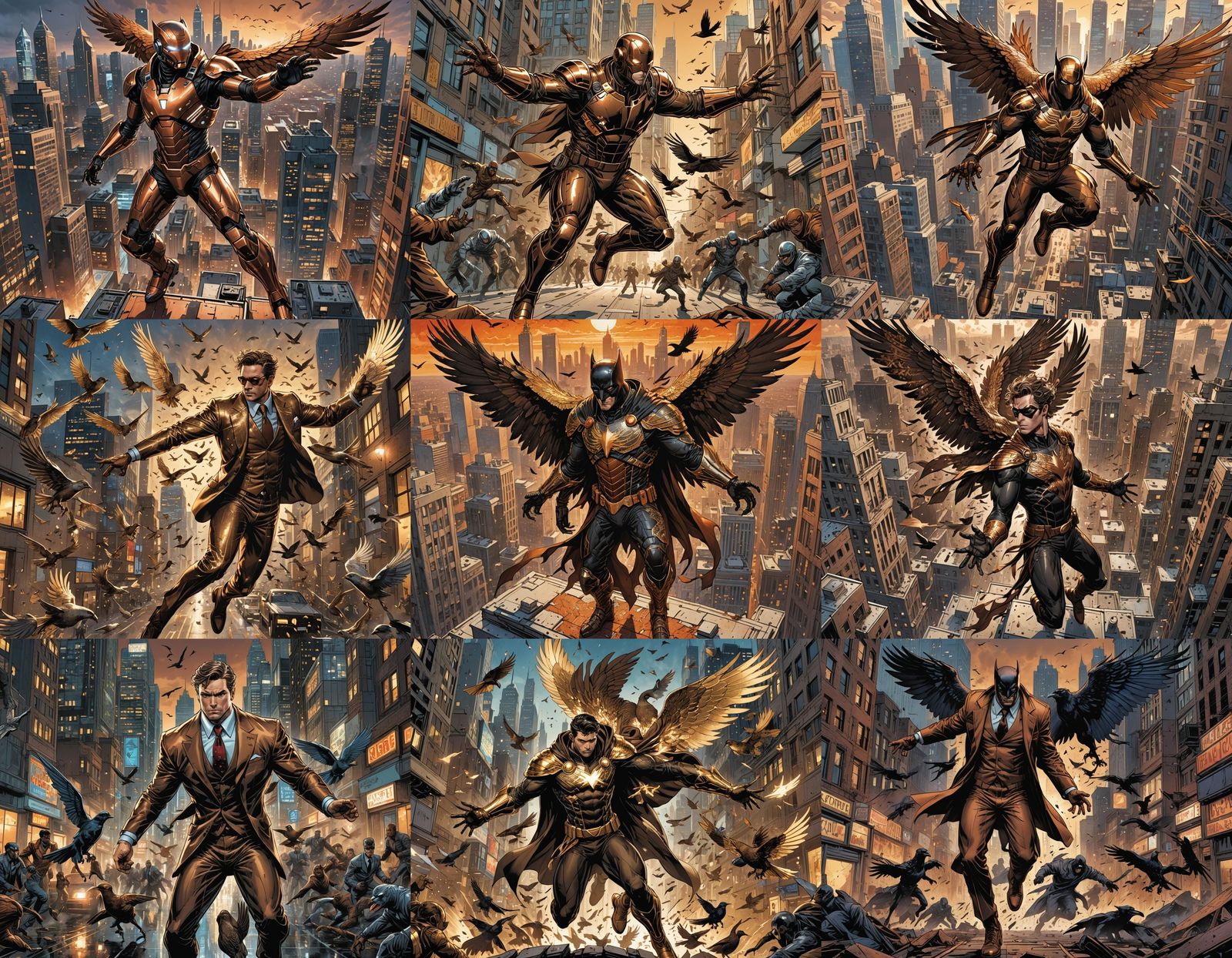 Bird Controller in Metallic Suit, Comic Book Art