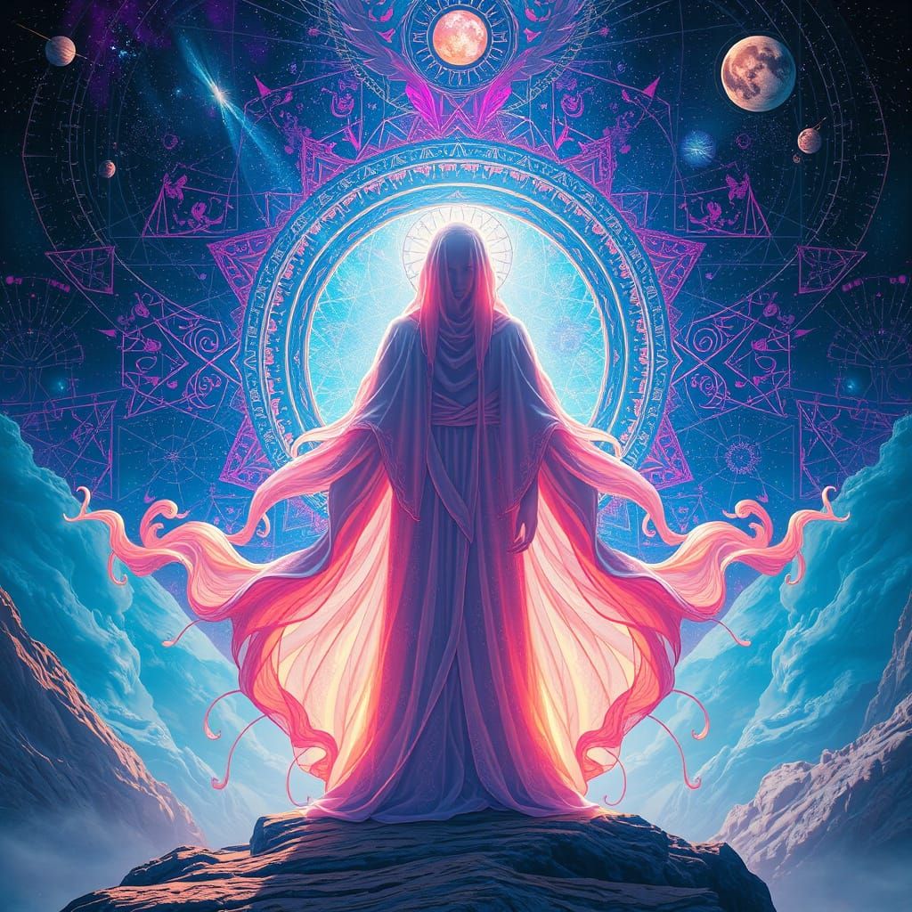 Ethereal Being at Celestial Convergence in Surreal Style