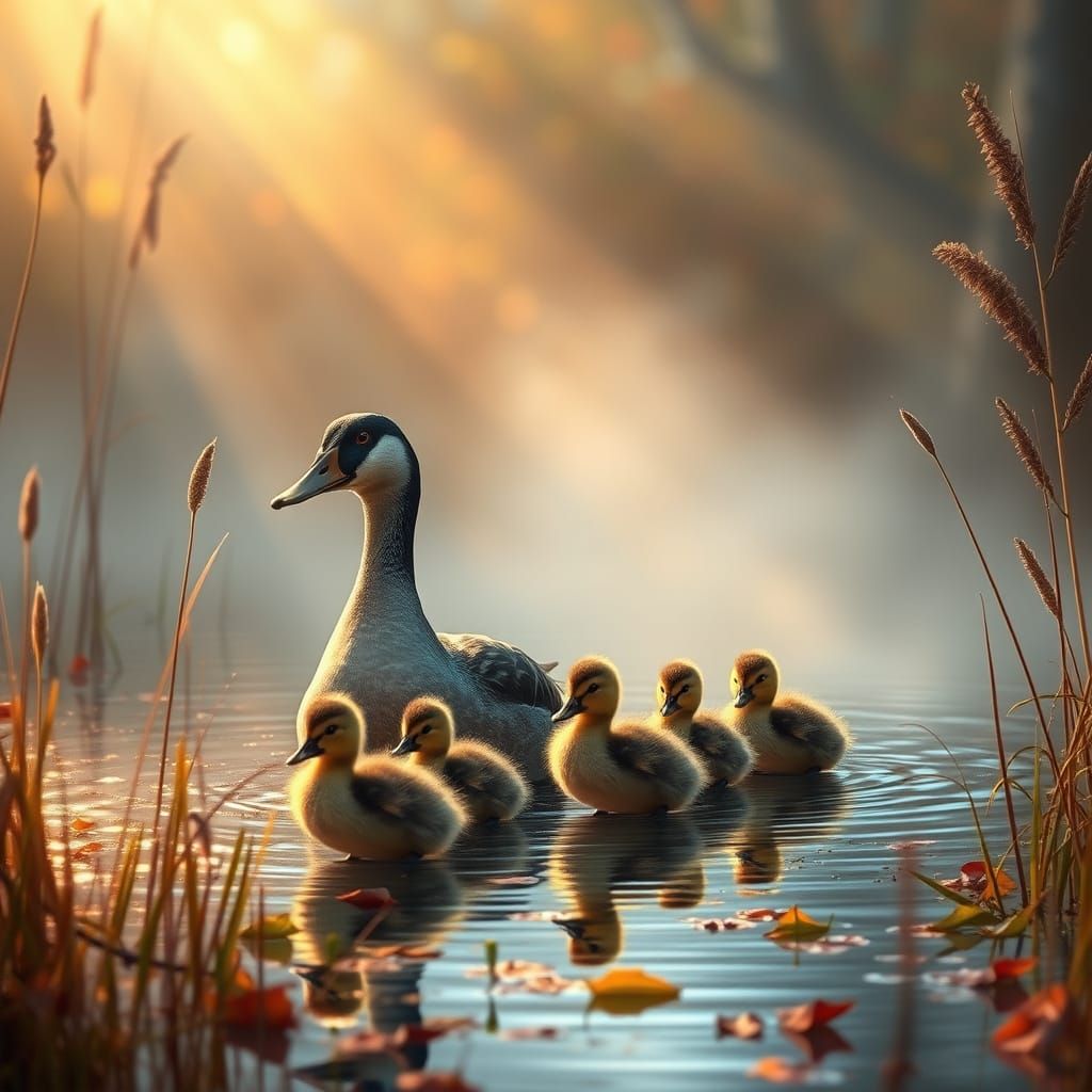 Ducklings in Golden Morning Light