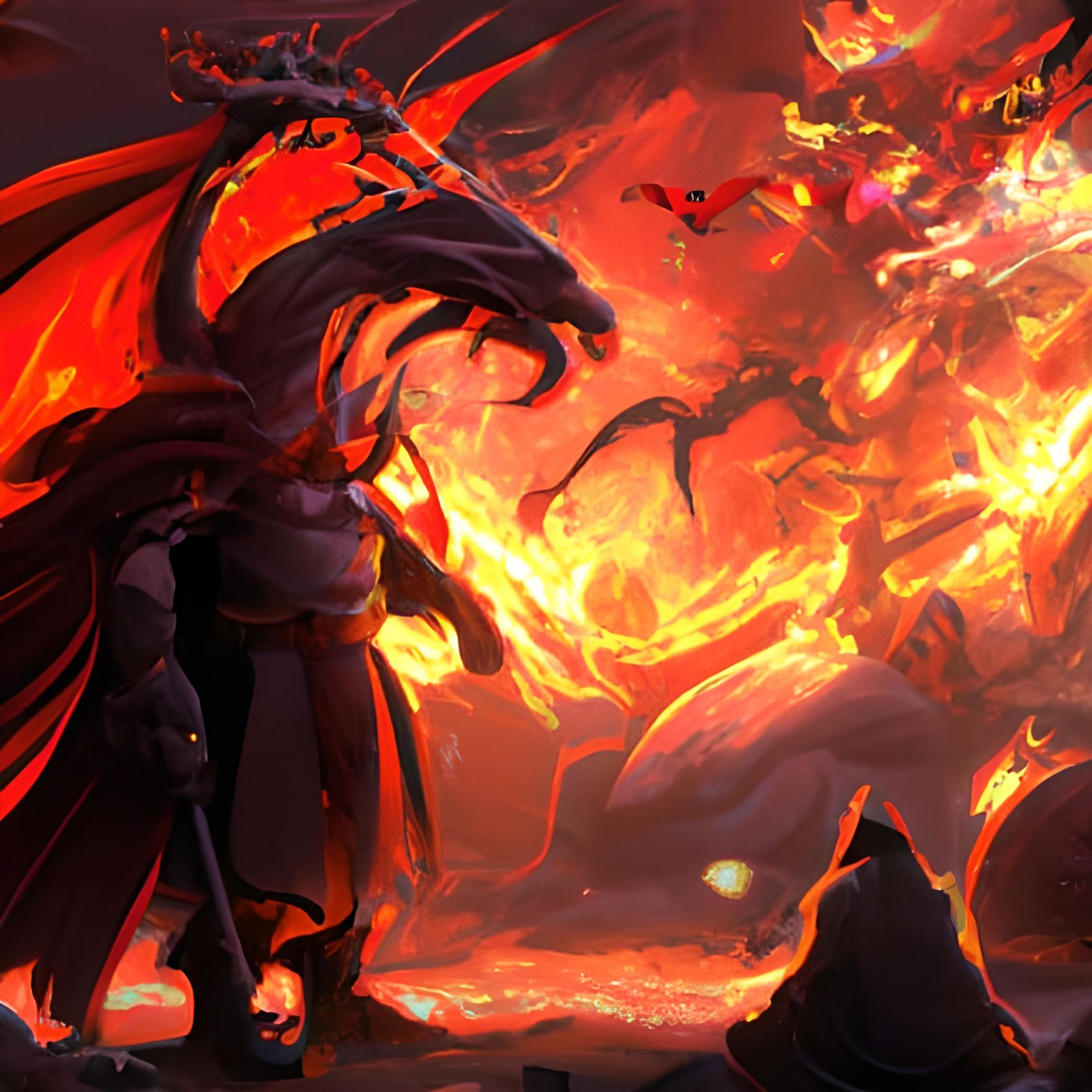 Wizard and Red Dragon Dark Fantasy Art