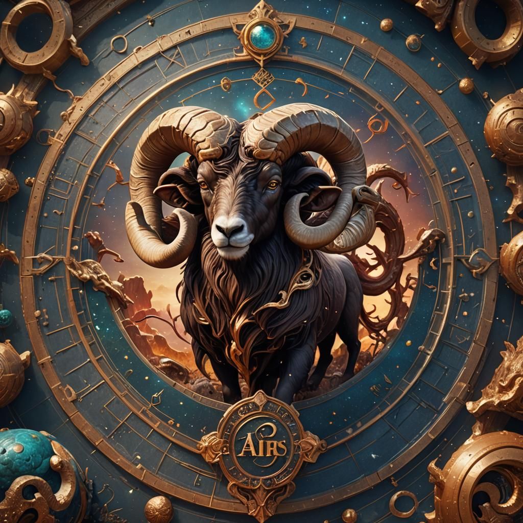 Detailed Aries Zodiac Sign in Fantasy Art Style