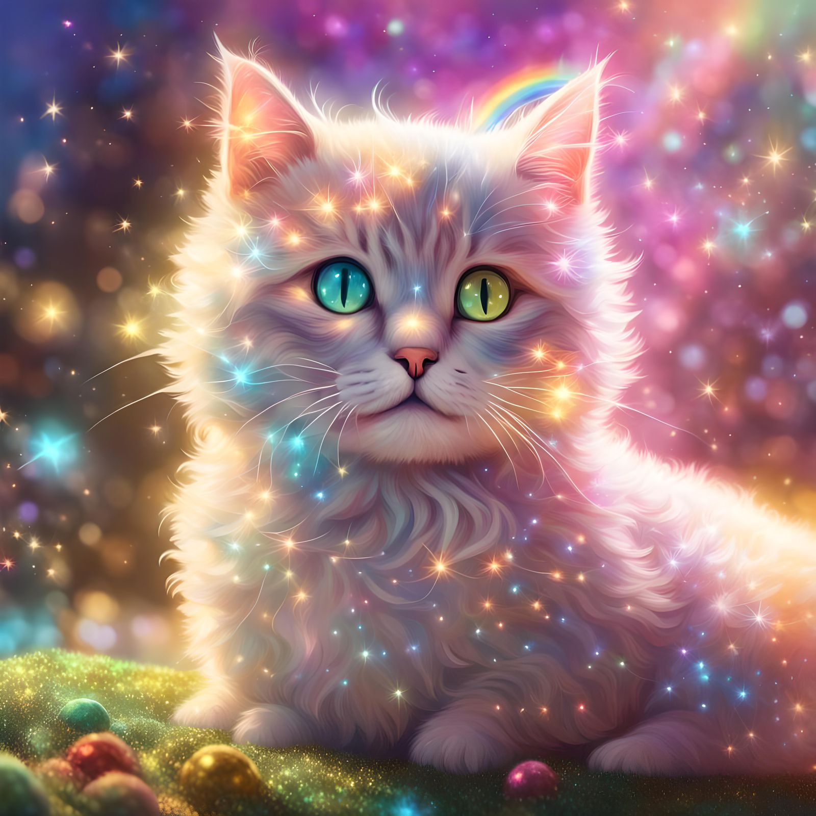 Sparkling Cat in a Rainbow Catnip Wonderland