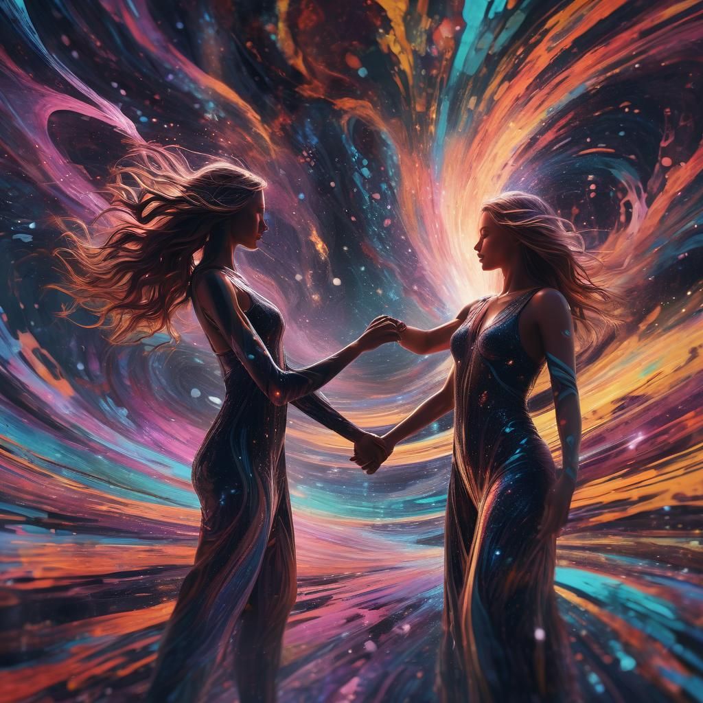 Lovers Embrace in Vibrant Cosmic Energy