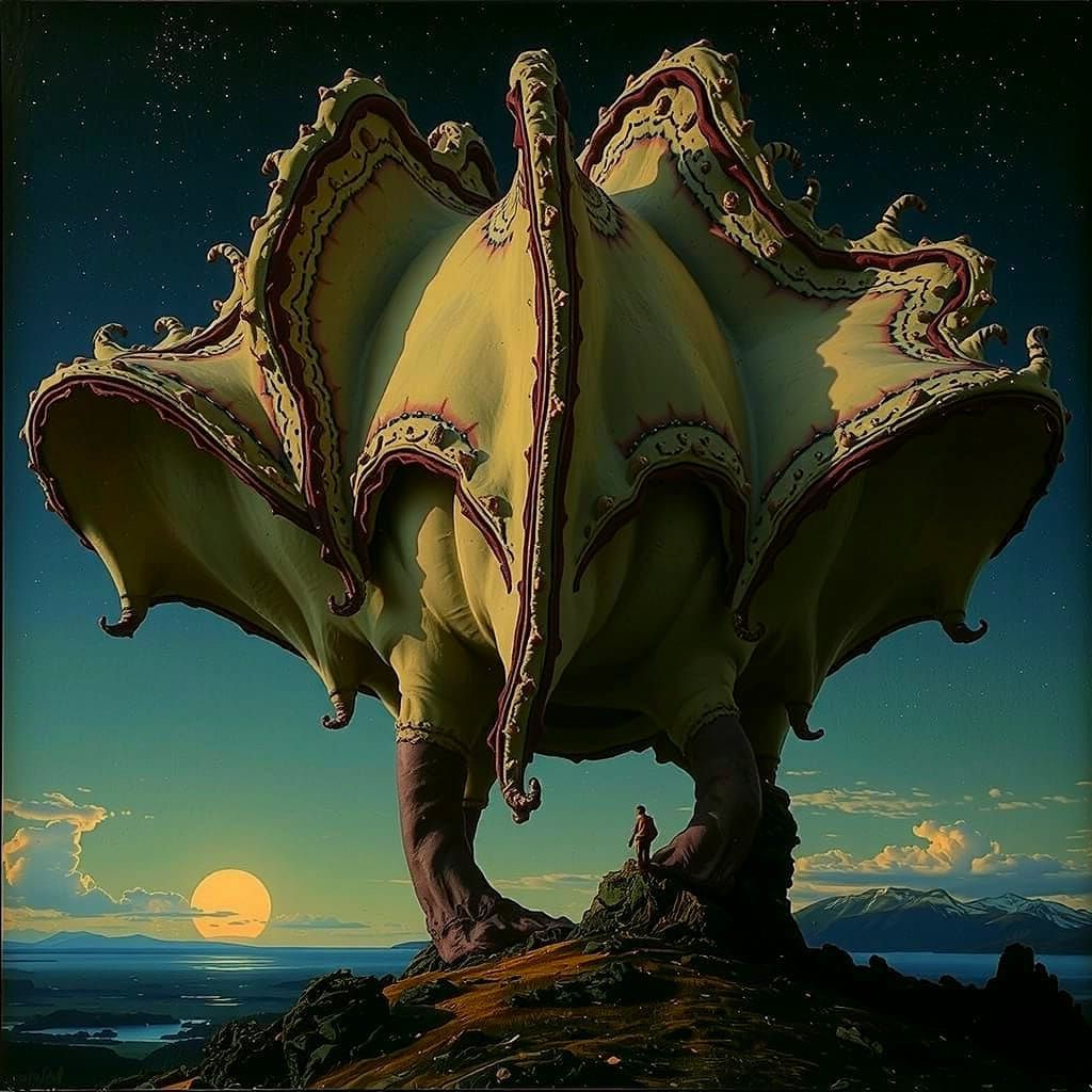 Dreamlike Amoeboid Landscape Painting in Pink, Blue, and Whi...