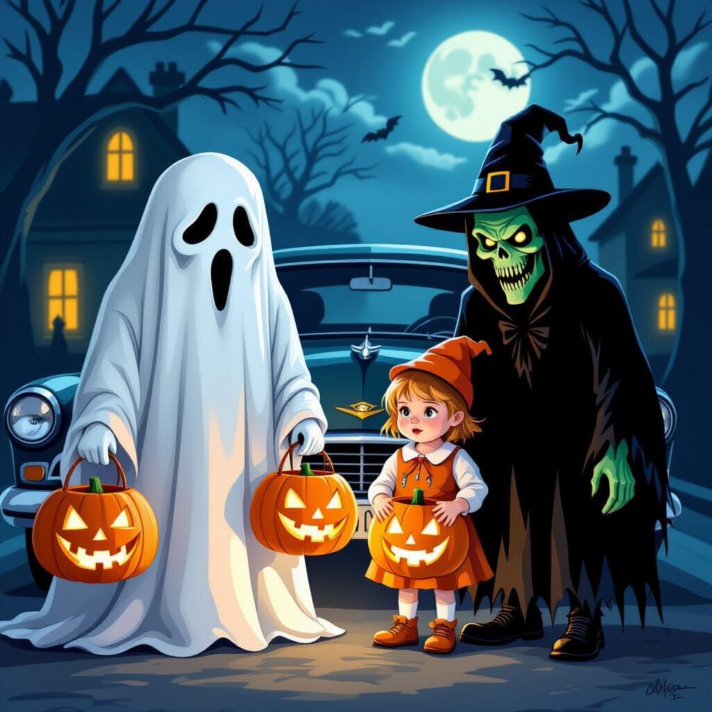 Scary Cartoonish Ghosts Trick or Treating