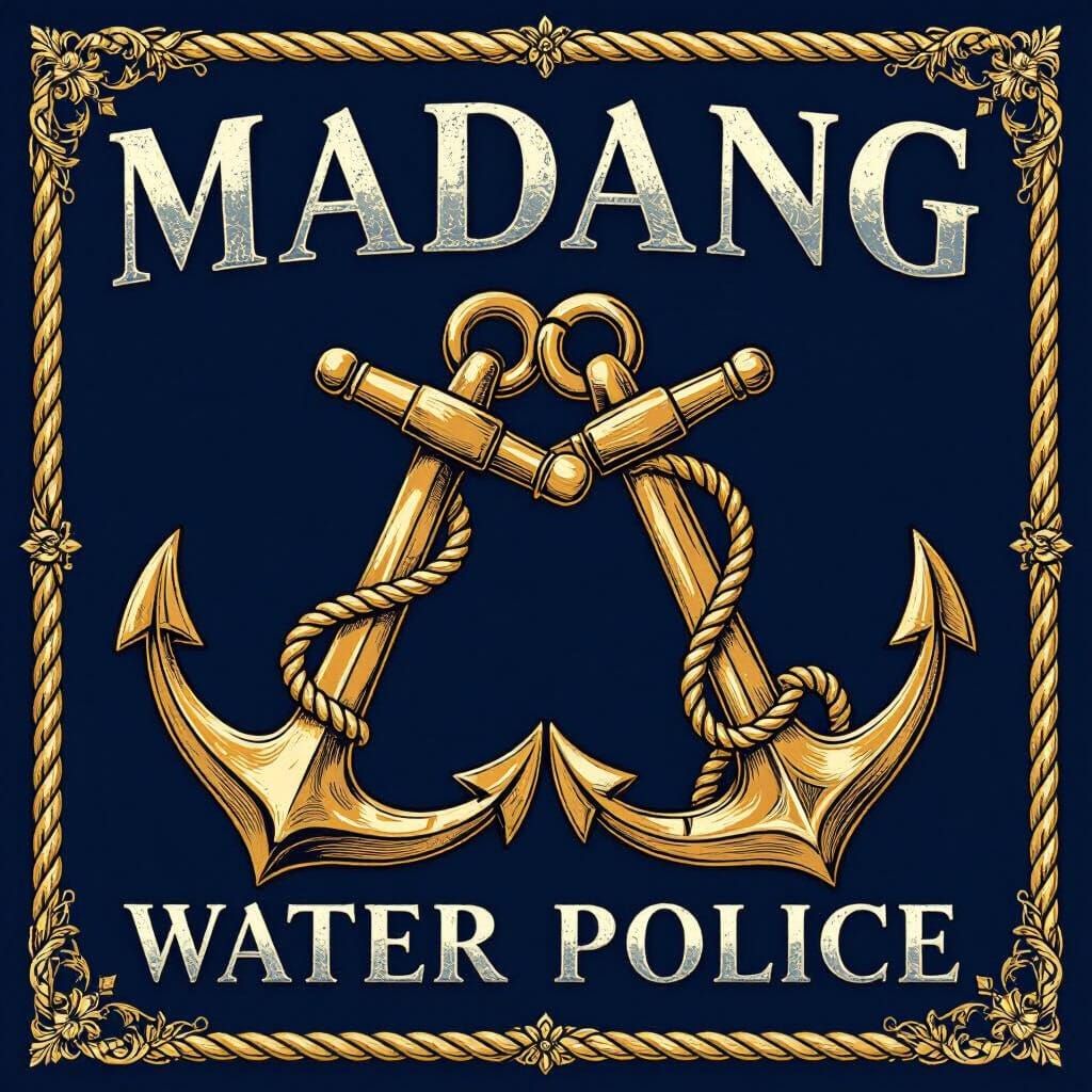 Golden Maritime Police Badge with Crossed Anchors