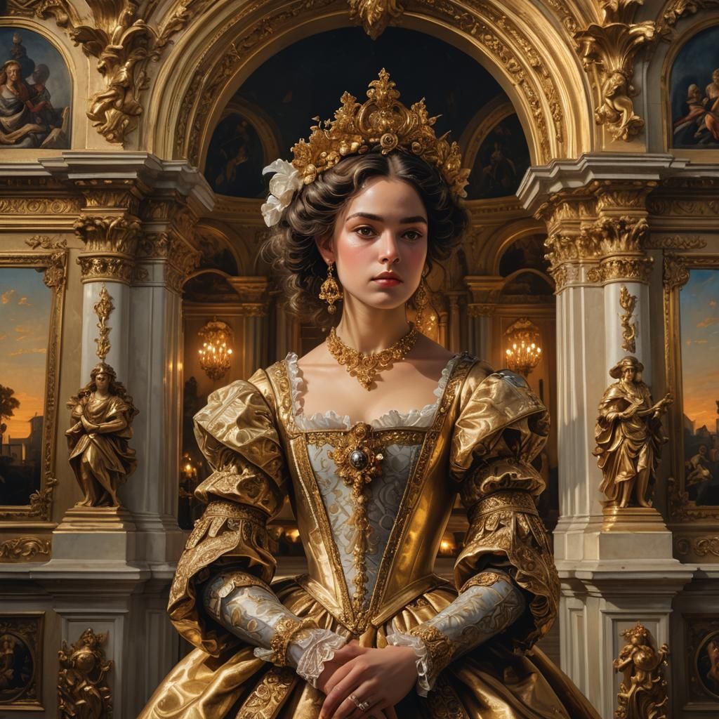 Grandiose architecture in the background.