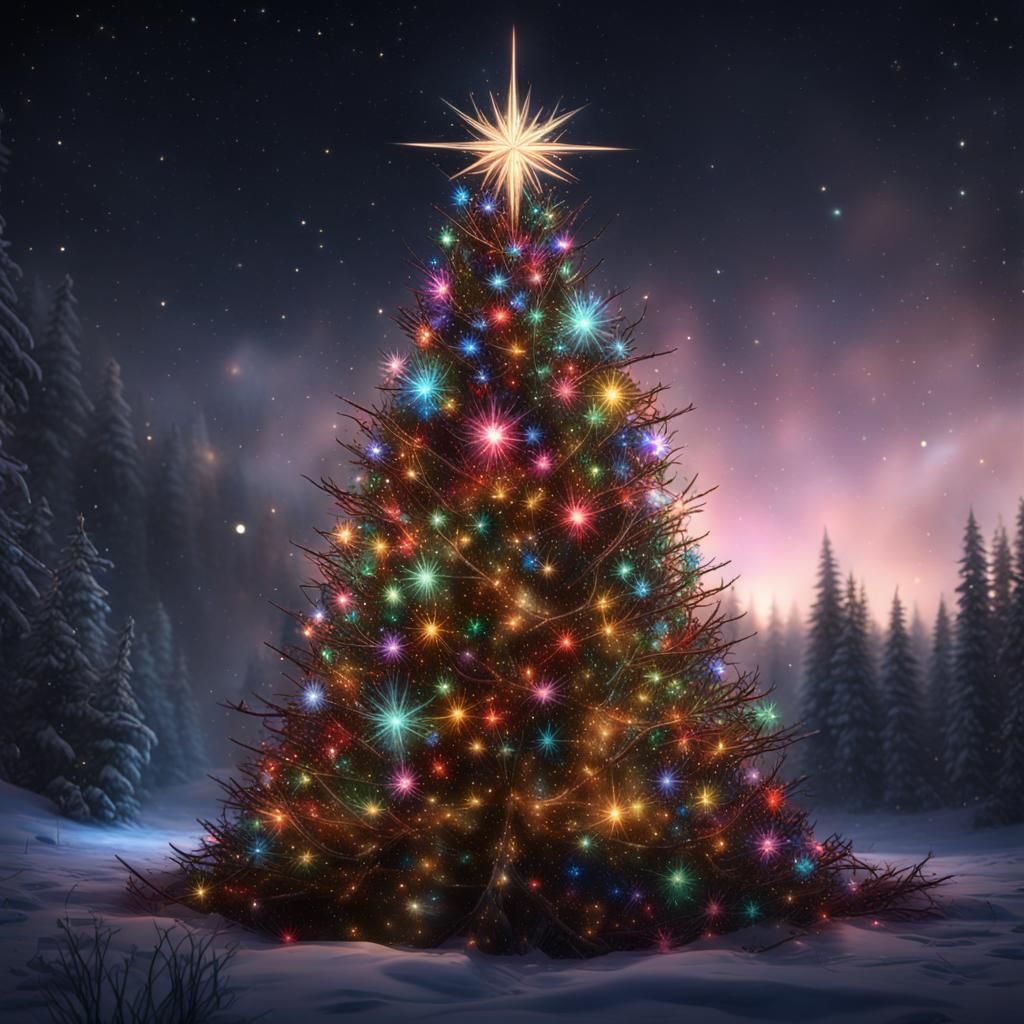 Colorful Crystal Christmas Tree on Black Background