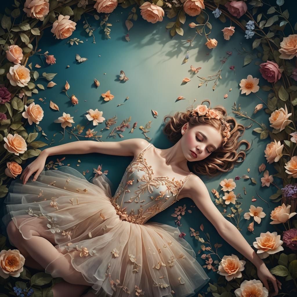 Surreal Ballerina in a Floral Frame