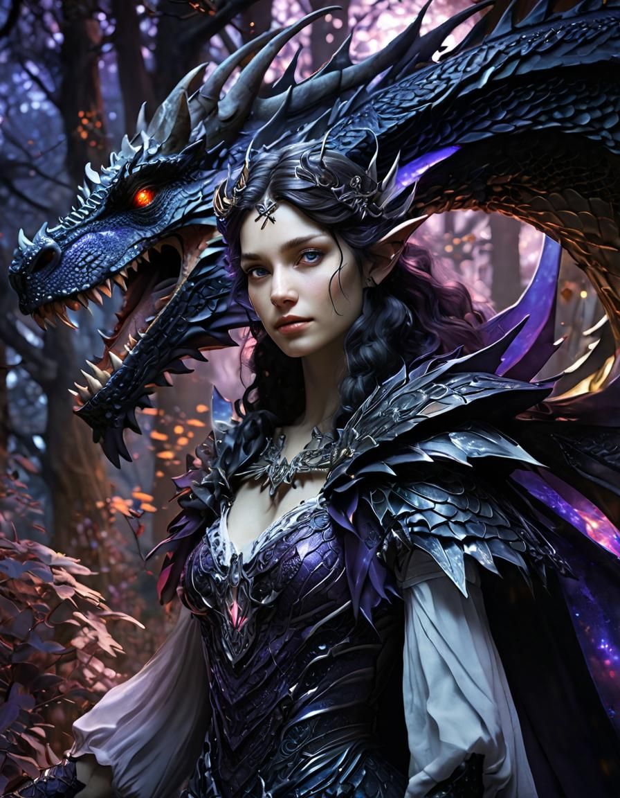 Dragon and Fairy Fusion in Dark Fantasy Style