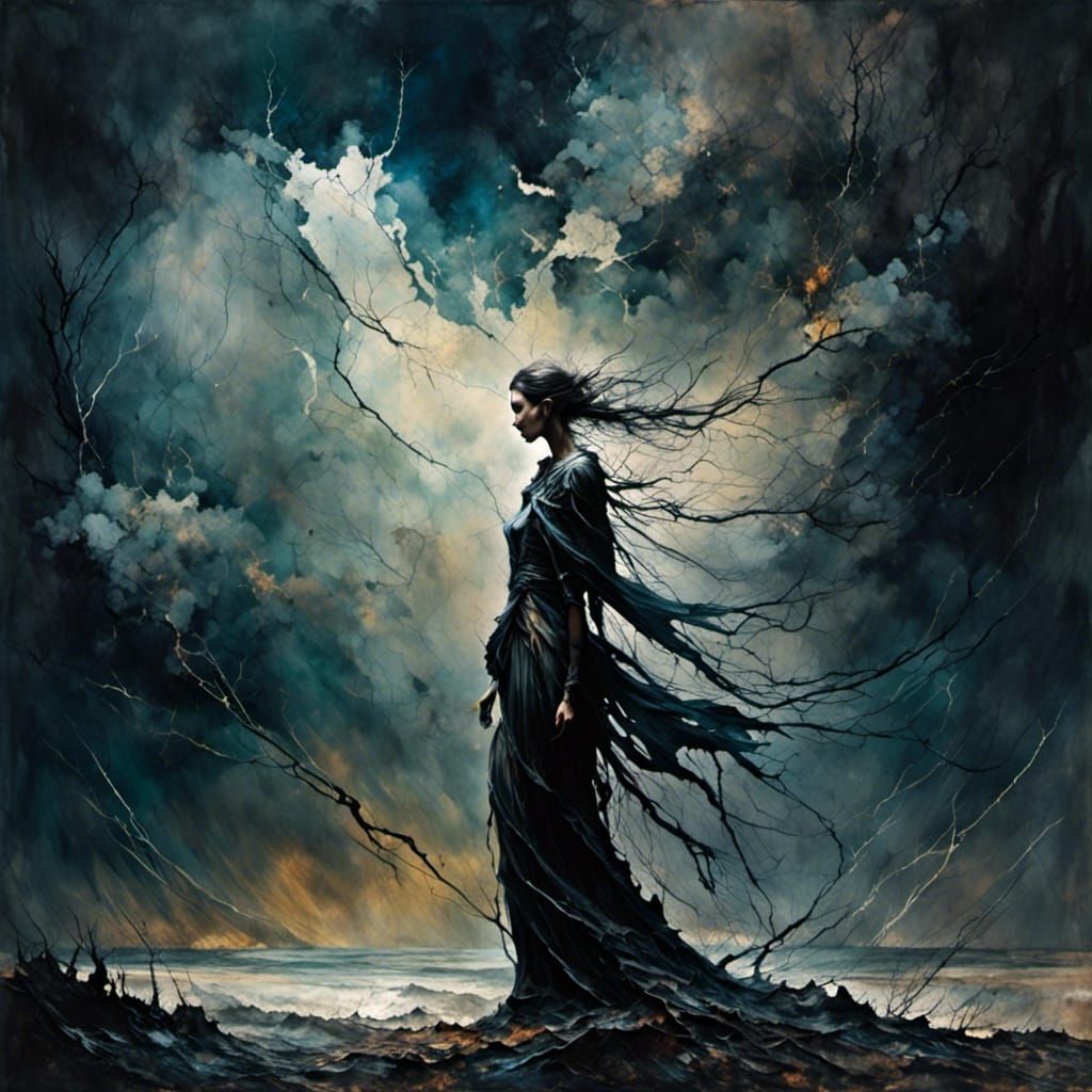 Dark Elf in Stormy, Atmospheric Impasto Oil Painting