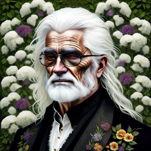 Detailed Floral Portrait of an Old Man